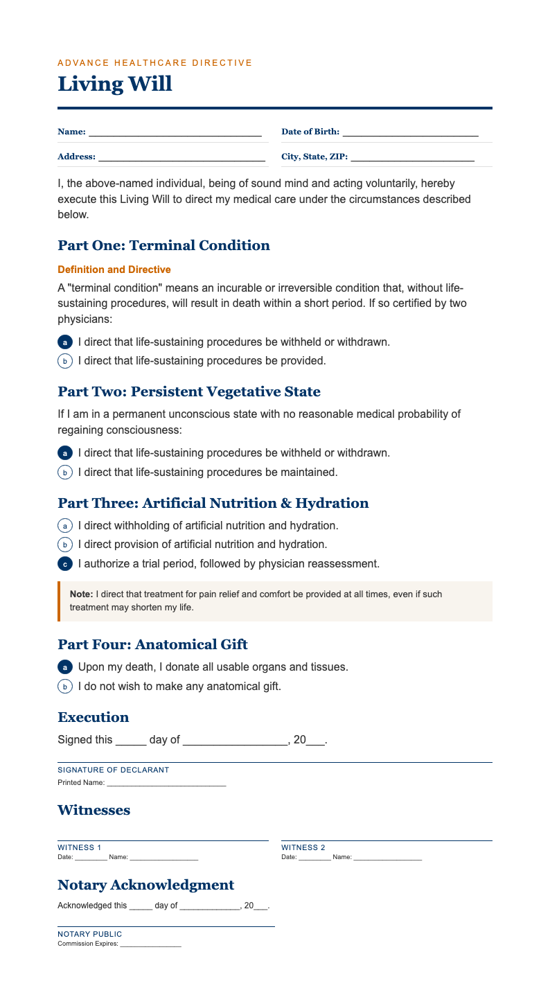University Course Pack living will